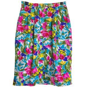 Vintage 80s 90s bright floral silk skirt 8